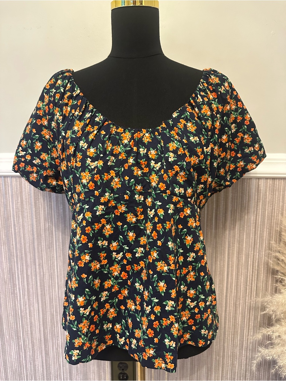Old Navy Floral Puff Sleeve Peplum Blouse Square Neck Cottagecore Large